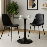 Masa de dining rotunda cu picior metalic si blat din sticla securizata Ø80x74 cm Sablier HARO